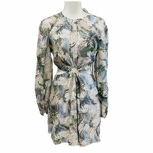 Gianni Bini Tinsley palm print long sleeve cut-out dress, tropical eyelet, 6
